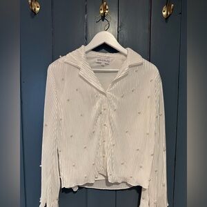 White Pearl-Embellished Waverles pajama set. Bridal pajamas. Size XS.